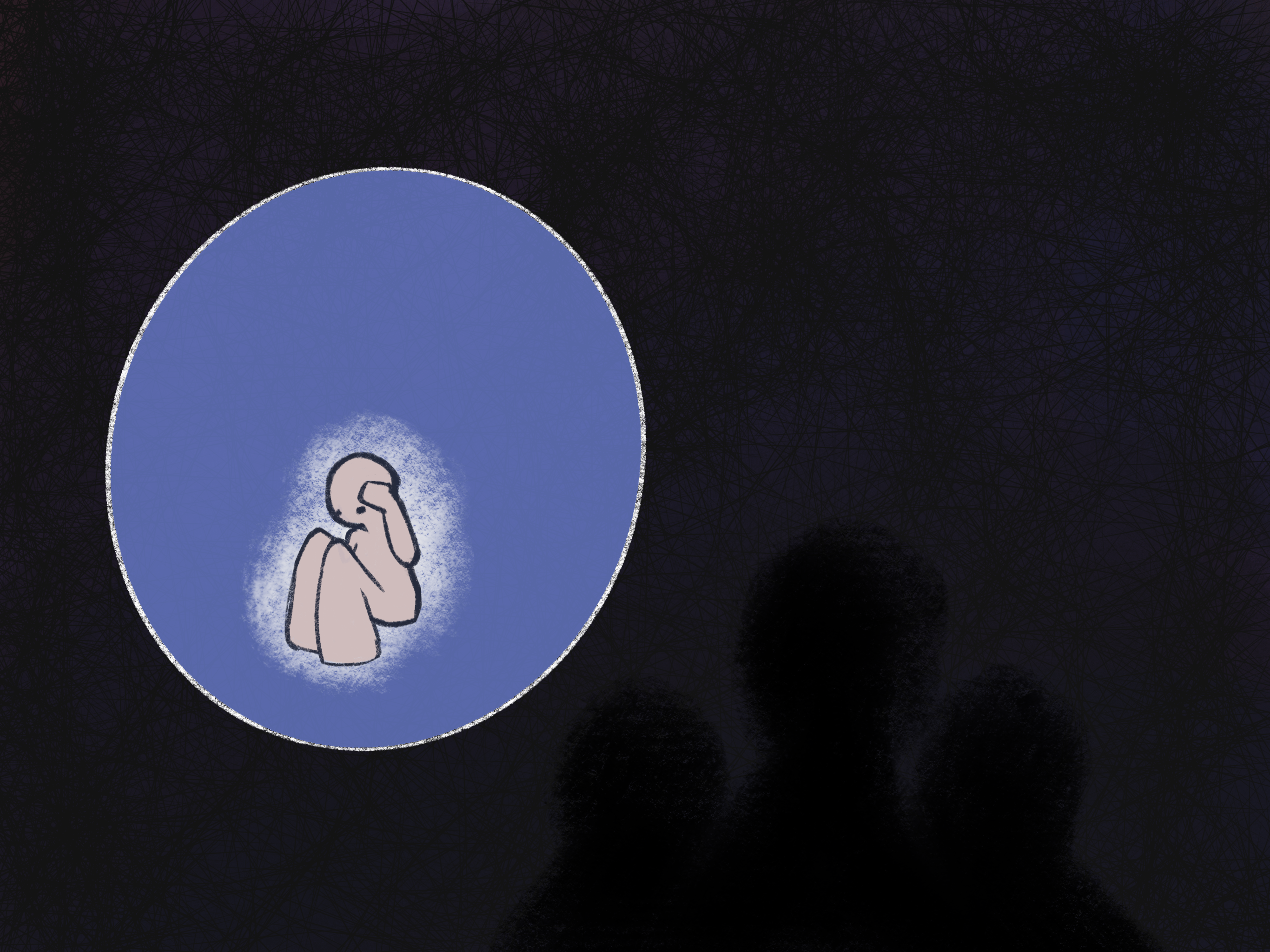 human in bubble with shadows