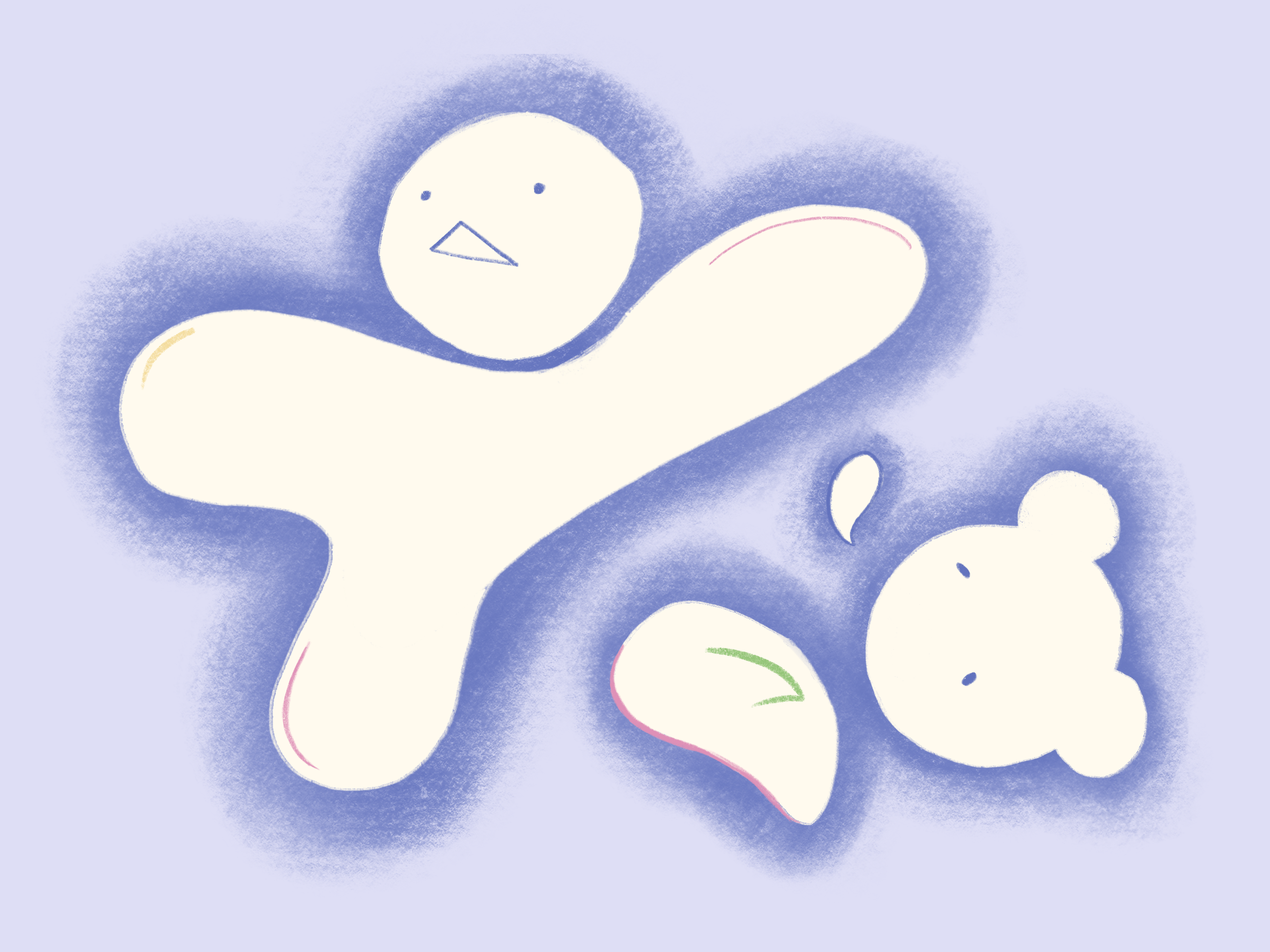 two blobs with faces